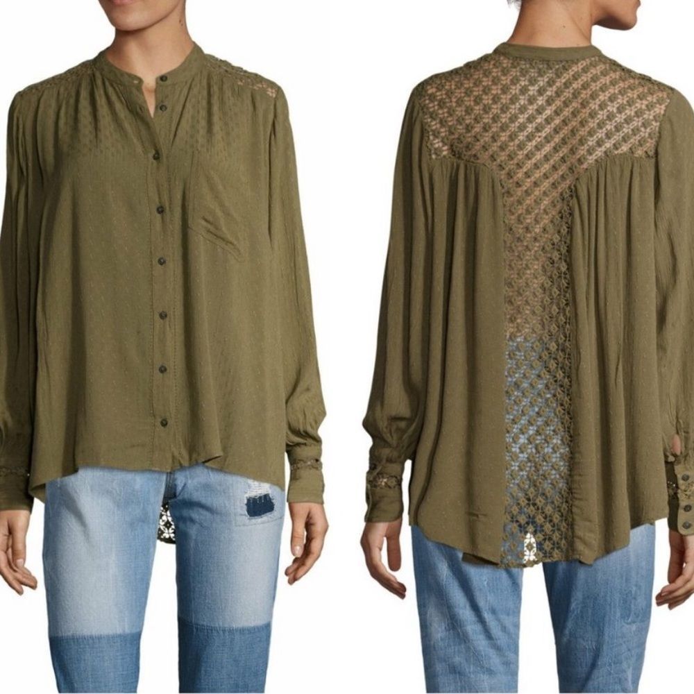 Free People Olive Button Down Shirt